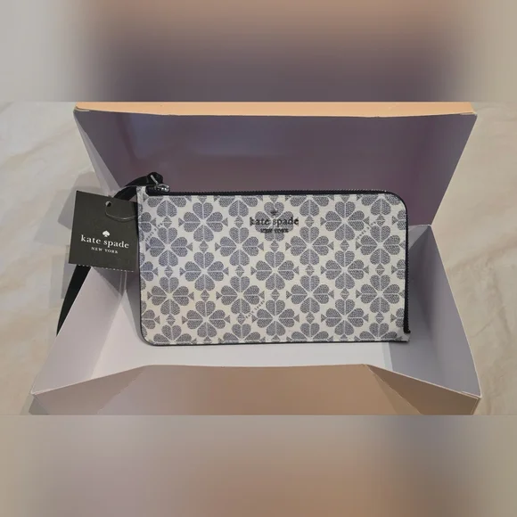 NWT Kate Spade Lucy Spade Flower Medium L-Zip Wristlet in Navy Multi; Brand New! - Picture 3 of 16